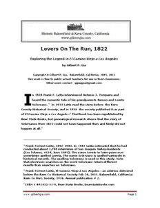 Lovers On The Run, 1822 Exploring the Legend in El Camino Viejo a Los Angeles by Gilbert P. Gia
