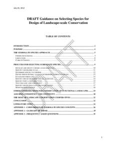 July 20, 2012      DRAFT Guidance on Selecting Species for Design of Landscape-scale Conservation