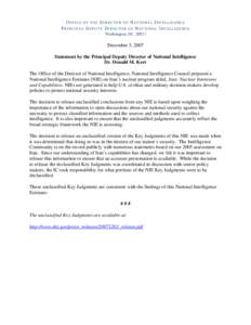 Central Intelligence Agency / National Intelligence Council / Director of National Intelligence / National security / Espionage / Iraq and weapons of mass destruction / Weapons of mass destruction / Military intelligence / Senate Report on Pre-war Intelligence on Iraq / Intelligence analysis / National Intelligence Estimate / Government