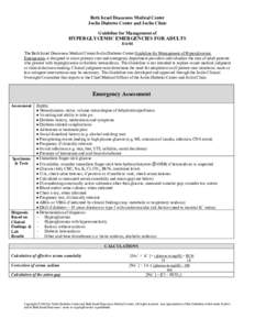 Beth Israel Deaconess Medical Center Joslin Diabetes Center and Joslin Clinic Guideline for Management of HYPERGLYCEMIC EMERGENCIES FOR ADULTS[removed]