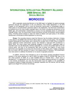 International Intellectual Property Alliance / Copyright / Special 301 Report / Morocco / Outline of Morocco / Stop Online Piracy Act / Law / Intellectual property law / Monopoly