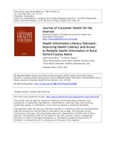 Health Information Literacy Outreach: Improving Health Literacy and Access to Reliable Health Information in Rural Oxford County Maine