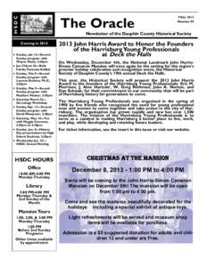 HSDC  The Oracle Newsletter of the Dauphin County Historical Society Coming in 2014