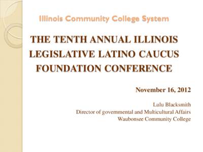 Illinois Community College System  THE TENTH ANNUAL ILLINOIS LEGISLATIVE LATINO CAUCUS FOUNDATION CONFERENCE November 16, 2012