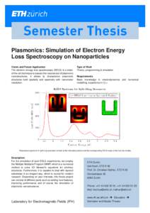 Plasmonics: Simulation of Electron Energy Loss Spectroscopy on Nanoparticles Vision and Future Application The electron energy loss spectroscopy (EELS) is a stateof-the-art technique to assess the resonances of plasmonic