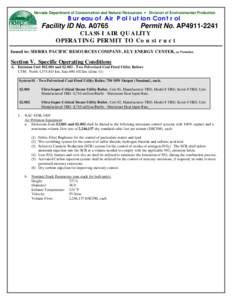 Nevada Department of Conservation and Natural Resources • Division of Environmental Protection  Bureau of Air Pollution Control Facility ID No. A0765