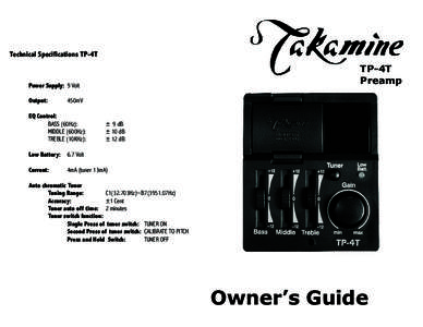 Technical Specifications TP-4T Power Supply: 	9 Volt