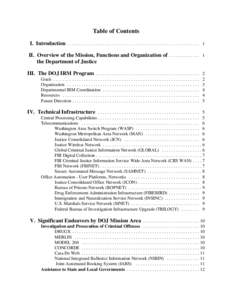 Table of Contents I. Introduction . . . . . . . . . . . . . . . . . . . . . . . . . . . . . . . . . . . . . . . . . . . . . . . . . . . . . . . . 1 II. Overview of the Mission, Functions and Organization of . . . . . . .