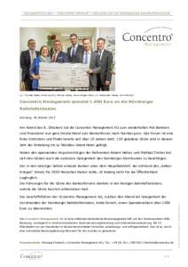 PRESSEMITTEILUNG – CONCENTRO SPENDETEURO AN DIE NÜRNBERGER BAHNHOFSMISSION  (v.l. Michael Raab, Anita Dorsch, Manuel Giese, Hans-Jürgen Stein, Dr. Alexander Sasse, Lars Werner) Concentro Management spendet 1.0