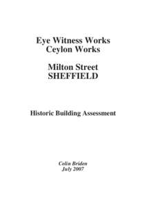 Eye Witness Works Ceylon Works Milton Street SHEFFIELD  Historic Building Assessment