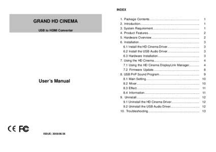 INDEX  GRAND HD CINEMA USB to HDMI Converter  User’s Manual