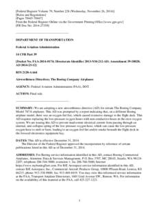 BE Aerospace / Federal Aviation Regulations / Boeing / Notice of proposed rulemaking / Renton /  Washington / United Airlines / Aviation / Transport / Airworthiness Directive