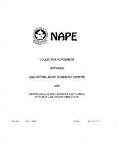 Salvation Army Wiseman Centre and NAPE 2008 to 2012