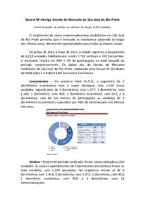 Secovi-SP divulga Estudo de Mercado de São José do Rio Preto Foram lançadas na cidade, nos últimos 36 meses, 8.212 unidades O surgimento de novos empreendimentos imobiliários em São José do Rio Preto permitiu que 