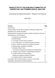 NEWSLETTER OF THE RESEARCH COMMITTEE ON CONCEPTUAL AND TERMINOLOGICAL ANALYSIS International Sociological Association – Research Committee 35 April________________________________________________________________