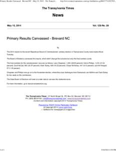 Primary Results Canvassed - Brevard NC - May 15, [removed]The Transylvania Times