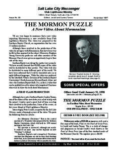 Salt Lake City Messenger Utah Lighthouse Ministry Issue No[removed]S. West Temple, Salt Lake City, UT 84115