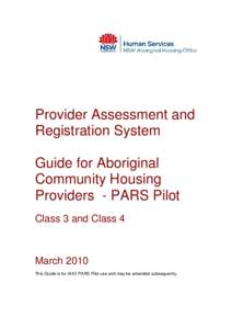 Guide for Aboriginal Community Housing Providers - PARS Pilot