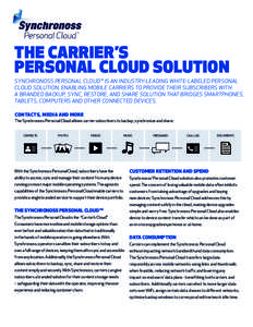 THE CARRIER’S PERSONAL CLOUD SOLUTION SYNCHRONOSS PERSONAL CLOUD™ IS AN INDUSTRY-LEADING WHITE-LABELED PERSONAL CLOUD SOLUTION, ENABLING MOBILE CARRIERS TO PROVIDE THEIR SUBSCRIBERS WITH A BRANDED BACKUP, SYNC, RESTO