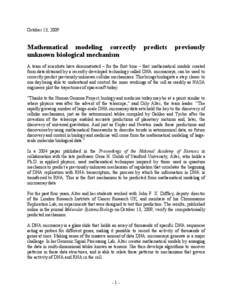 October 13, 2009  Mathematical modeling correctly unknown biological mechanism  predicts