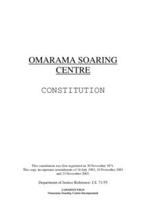 OMARAMA SOARING CENTRE CONSTITUTION This constitution was first registered on 30 NovemberThis copy incorporates amendments of 16 July 1983, 10 November 2001