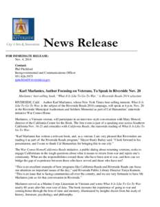 News Release FOR IMMEDIATE RELEASE: Nov. 4, 2014 Contact: Phil Pitchford Intergovernmental and Communications Officer