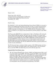 Letter to Dr.  Lurie Re:  Future of the NBSB