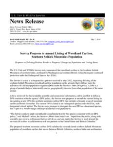 U.S. Fish & Wildlife Service  News Release Idaho Fish and Wildlife Office 1387 S. Vinnell Way, Boise, Idaho[removed]5243 www.fws.gov/idaho