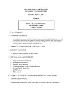 AGENDA – REGULAR MEETING BOARD OF COMMISSIONERS Thursday, April 11, 2013 2:30 p.m.  Ukiah City Council Chambers