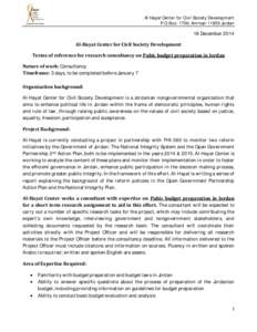 Al Hayat Center for Civil Society Development P.O. Box: 1700, Amman[removed]Jordan Al-Hayat Center for Civil Society Development  18 December 2014