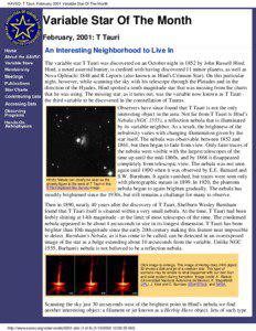 AAVSO: T Tauri, February 2001 Variable Star Of The Month  Variable Star Of The Month