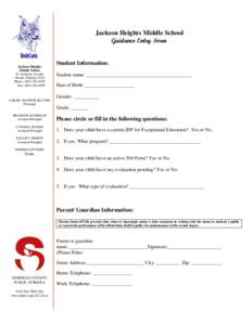 Jackson Heights Middle School Guidance Entry Form Jackson Heights Middle School 41 Academy Avenue