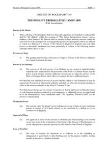 BISP: 1  Bishop’s Prerogative Canon 1899 DIOCESE OF ROCKHAMPTON THE BISHOP’S PREROGATIVE CANON 1899