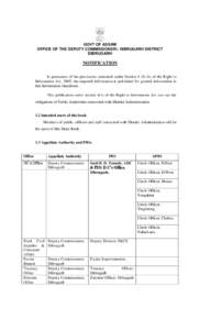 GOVT OF ASSAM OFFICE OF THE DEPUTY COMMISSIONER:: DIBRUGARH DISTRICT DIBRUGARH NOTIFICATION In pursuance of the provisions contained under Section 4 (I) (b) of the Right to