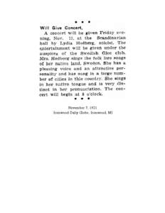 November 7, 1921 Ironwood Daily Globe, Ironwood, MI