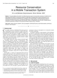 IEEE TRANSACTIONS ON COMPUTERS, VOL. 46, NO. 3, MARCH[removed]Resource Conservation in a Mobile Transaction System