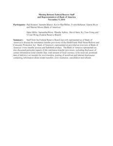 Meeting Between Federal Reserve Staff and Representatives of Bank of America November 9, 2010 Participants: Paul Kramer, Jeanette Blanco, Kevin MacMillan, Yvette Bohanan, Joanne Rivet and Marina Moore (Bank of America) D