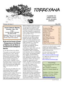 TORREYANA A newsletter for TORREY PINES STATE NATURAL RESERVE Volume 12, Issue 3