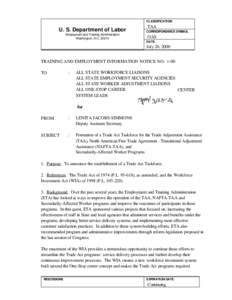 Employment / Workforce Investment Act / TAA / Socioeconomics / Economics / United States Department of Labor / Georgia Department of Labor / Employment Development Department / North American Free Trade Agreement / Government / Employment and Training Administration / Trade Adjustment Assistance