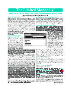 The Limited Monopoly: Correcting Inventorship in the USPTO