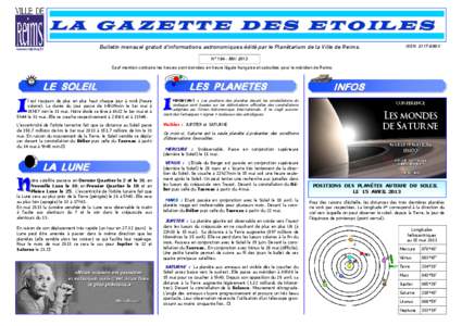 L A G A Z E T T E D E S E T O IL E S www.reims.fr Bulletin mensuel gratuit d’informations astronomiques édité par le Planétarium de la Ville de Reims.  ISSN 2117-699X