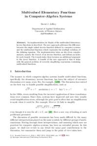 Multivalued Elementary Functions in Computer-Algebra Systems David J. Jeﬀrey Department of Applied Mathematics University of Western Ontario 