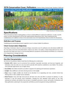 327A Conservation Cover, Pollinators: Central Valley, Central Coast, Southern California Conservation Practice Specification Specifications  CA, NRCS - August 2014