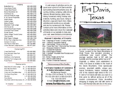 Lodging Butterfield Inn Casa Mano Prieto Crows Nest Ranch Davis Mountains Inn Fort Davis Inn