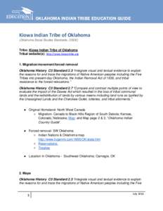 OKLAHOMA INDIAN TRIBE EDUCATION GUIDE  Kiowa Indian Tribe of Oklahoma (Oklahoma Social Studies Standards, OSDE)  Tribe: Kiowa Indian Tribe of Oklahoma