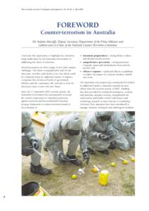 The Australian Journal of Emergency Management, Vol. 20 No. 2, May[removed]FOREWORD Counter-terrorism in Australia Mr Andrew Metcalfe, Deputy Secretary, Department of the Prime Minister and Cabinet and Co-Chair of the Nati