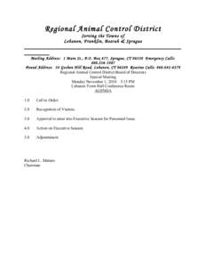 Regional Animal Control District Serving the Towns of Lebanon, Fran klin, Bozrah & Sprague __________________________________________________ ________