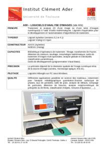 Institut Clément Ader Université de Toulouse A00 – LOGICIELS D’ANALYSE D’IMAGES (site Albi) PRINCIPE  Traitement et analyse 2D d’une image ou d’une série d’images