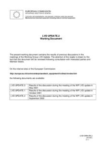 EUROPEAN COMMISSION ENTERPRISE DIRECTORATE-GENERAL Conformity and standardisation, new approach, industries under new approach Mechanical and electrical equipment (including telecom terminal equipment)  LVD UPDATE.2