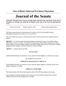 Government / Rhode Island Senate / Public law / Separation of powers / Standing Rules of the United States Senate / United States Senate / Joseph A. Montalbano